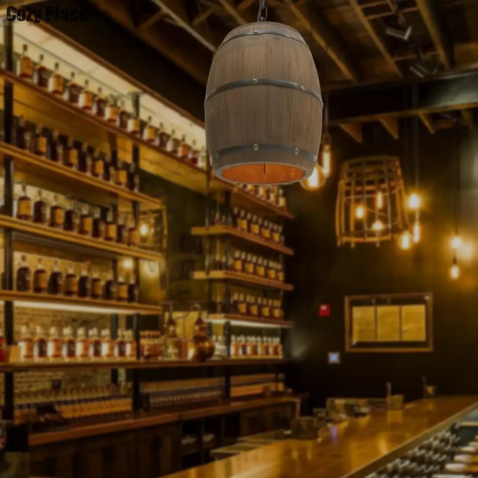 Lampe rustique vintage, lustre - Wine & Beer Shop Photos avis et prix